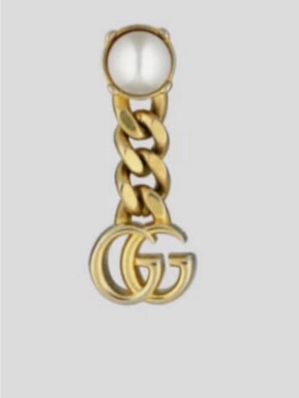 Gucci Gold-Tone Chain Drop Earrings with Pearl Stud and Double G Charm